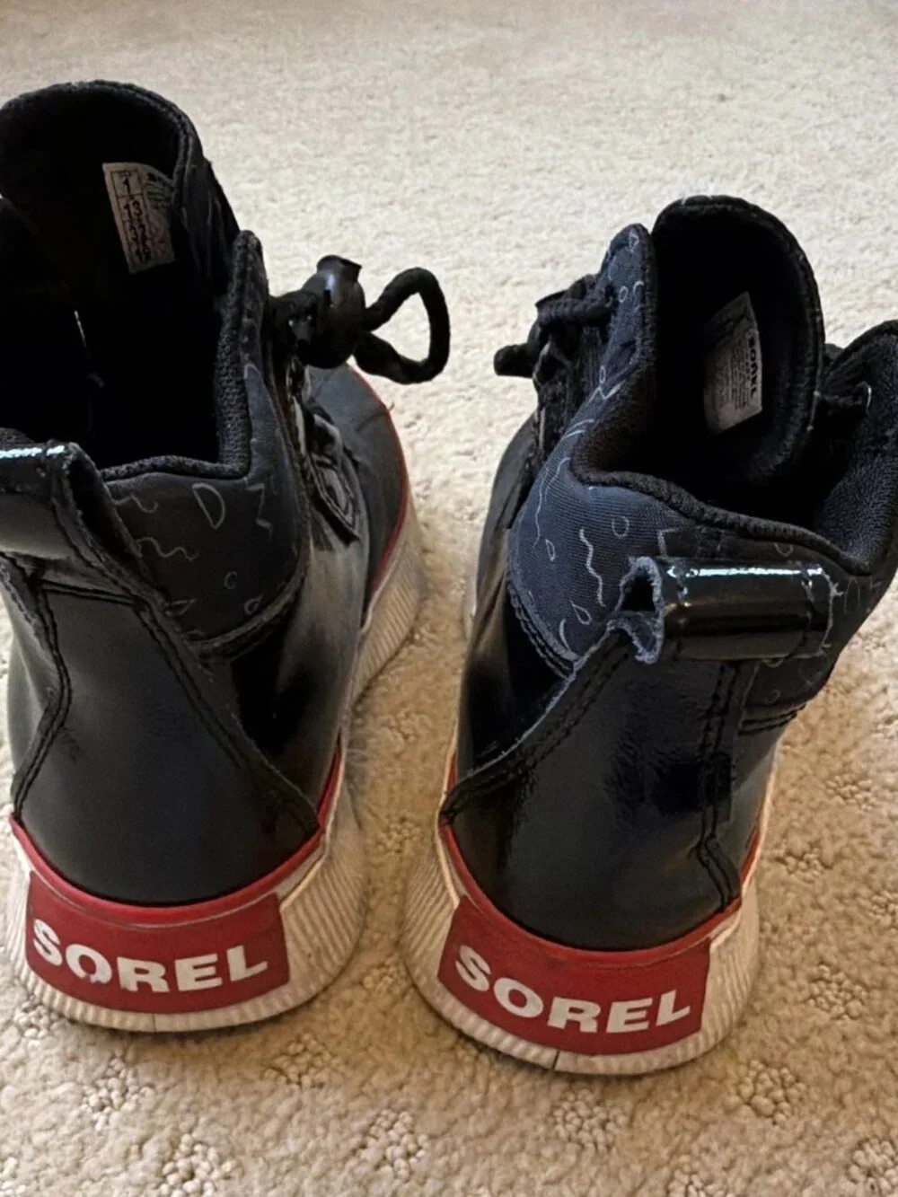 Sorel Toddler Waterproof Duck Boots Black Red Size 1 Lace Up Winter Boots